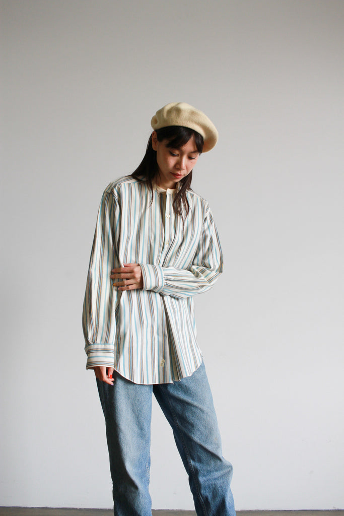 s Silk Gabardine Light Blue Striped Shirt – Blossom Vintage