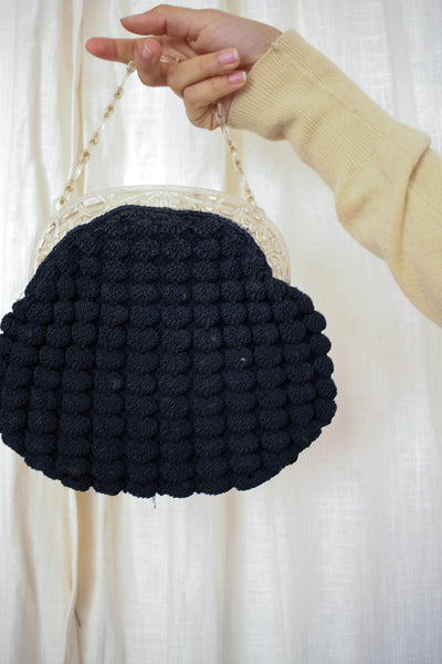 1930s Black Berry Knit Small Handbag