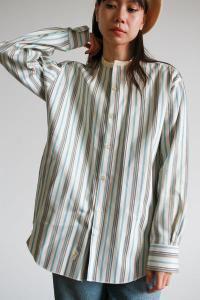 1920s Silk Gabardine Light Blue Striped Shirt