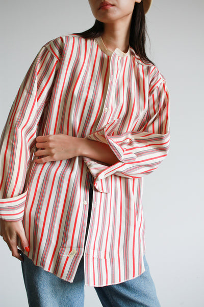 1920s Silk Gabardine Red Striped Button Up Shirt