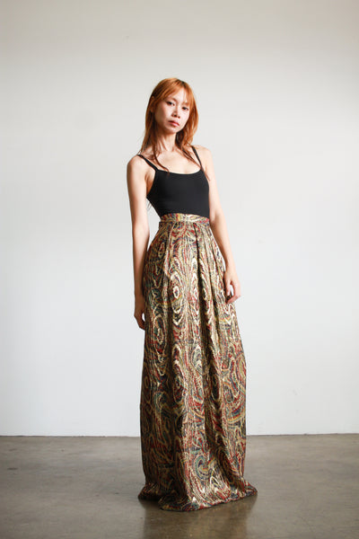 1980s Caroline Charles Wood Grain Lamé Skirt