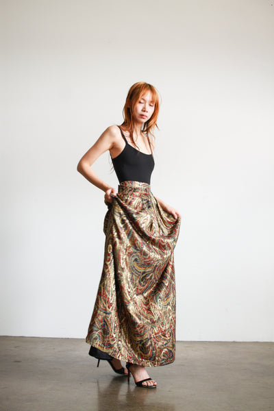 1980s Caroline Charles Wood Grain Lamé Skirt