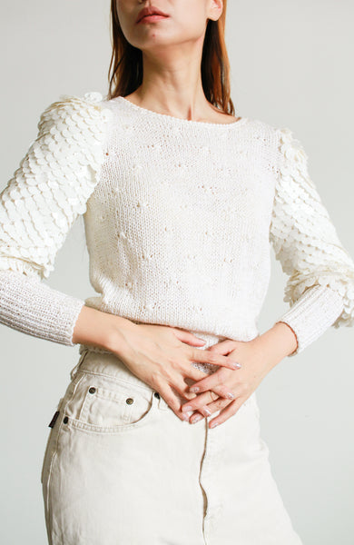 1980s White Sequined Knit Sweater