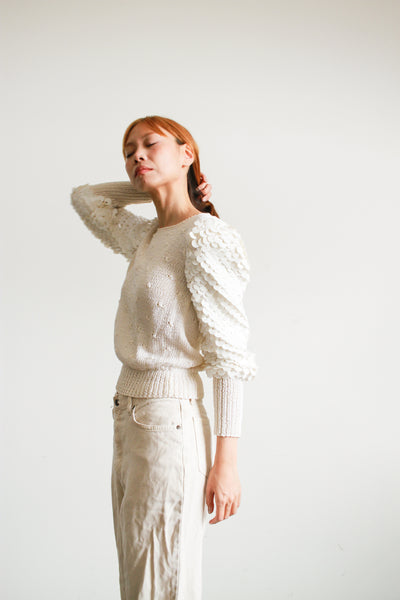 1980s White Sequined Knit Sweater