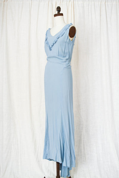 1930s Cornflower Blue Crepe Dress