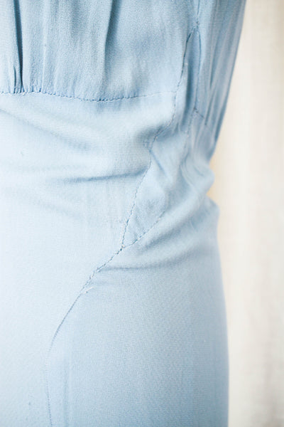 1930s Cornflower Blue Crepe Dress