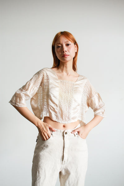 Antique Ecru Silk Lace Paneled Bodice