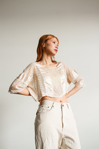 Antique Ecru Silk Lace Paneled Bodice