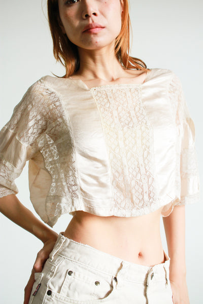 Antique Ecru Silk Lace Paneled Bodice