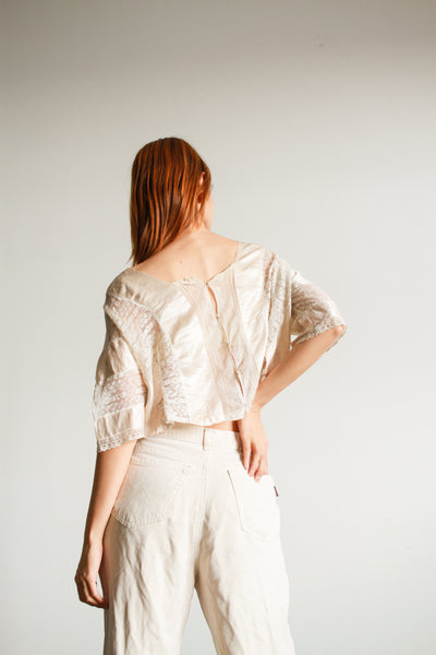 Antique Ecru Silk Lace Paneled Bodice