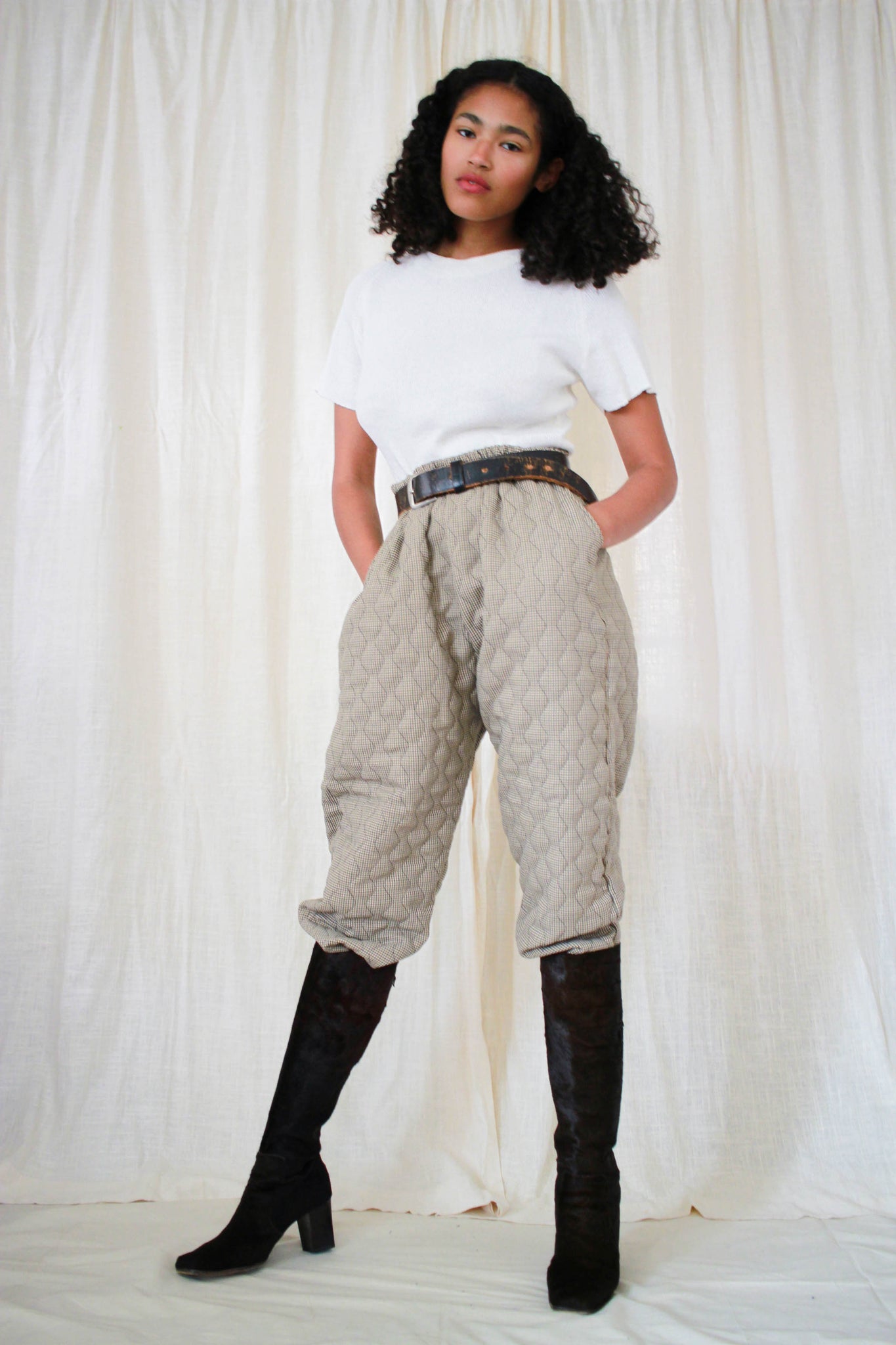 1980s Houndstooth Quilted Puffy Pants