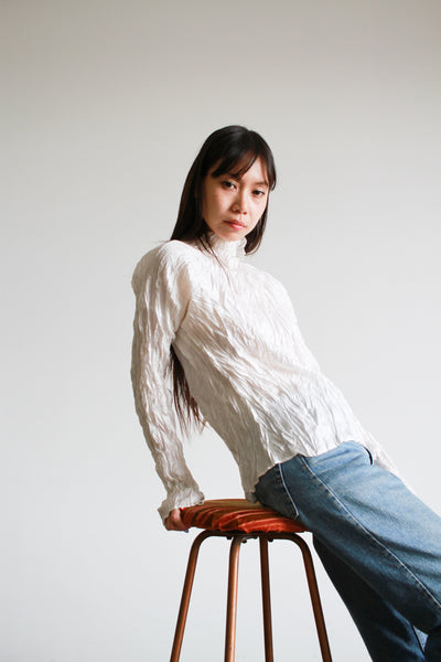 1980s Issey Miyake White Crinkled Blouse