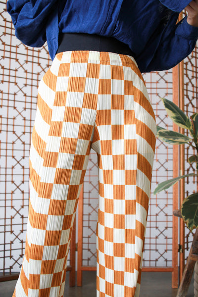 1990s Issey Miyake Pleats Please Marigold Checkered Pants