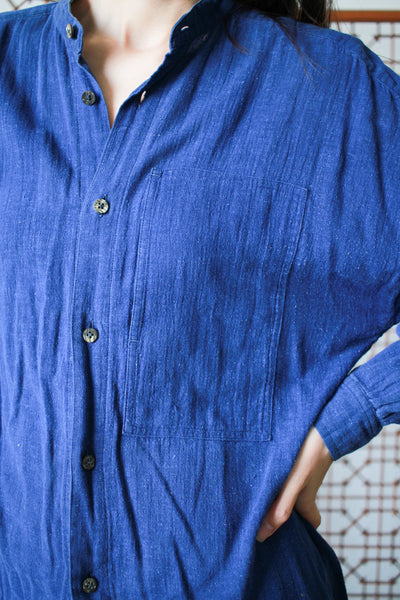 1980s Issey Miyake Plantation Indigo Gauzy Button Up