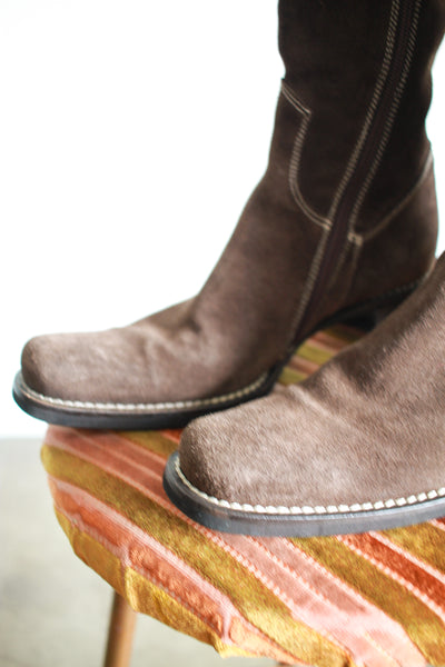 1980s Italian Suede Wester Square Toe Boots | 36