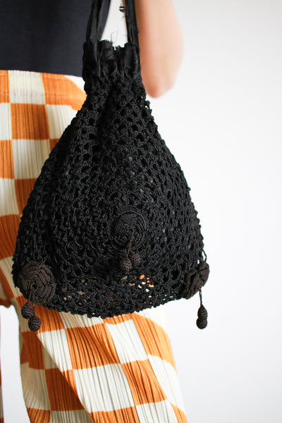 Victorian Black Crochet Drawstring Purse