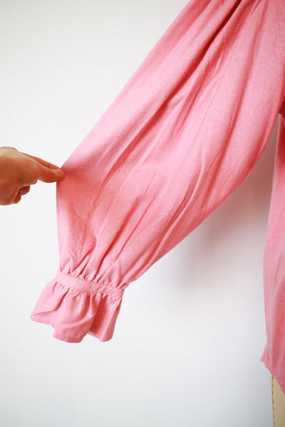 1980s Pink Raw Silk Balloon Sleeve Blouse