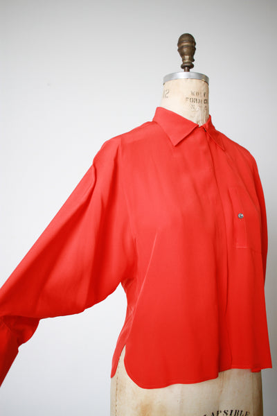 1980s Chloé Cherry Red Silk Dolman Blouse