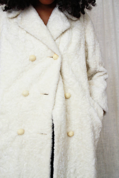 1950s Cream White Teddy Fur Coat