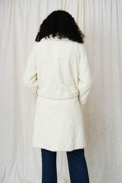 1950s Cream White Teddy Fur Coat