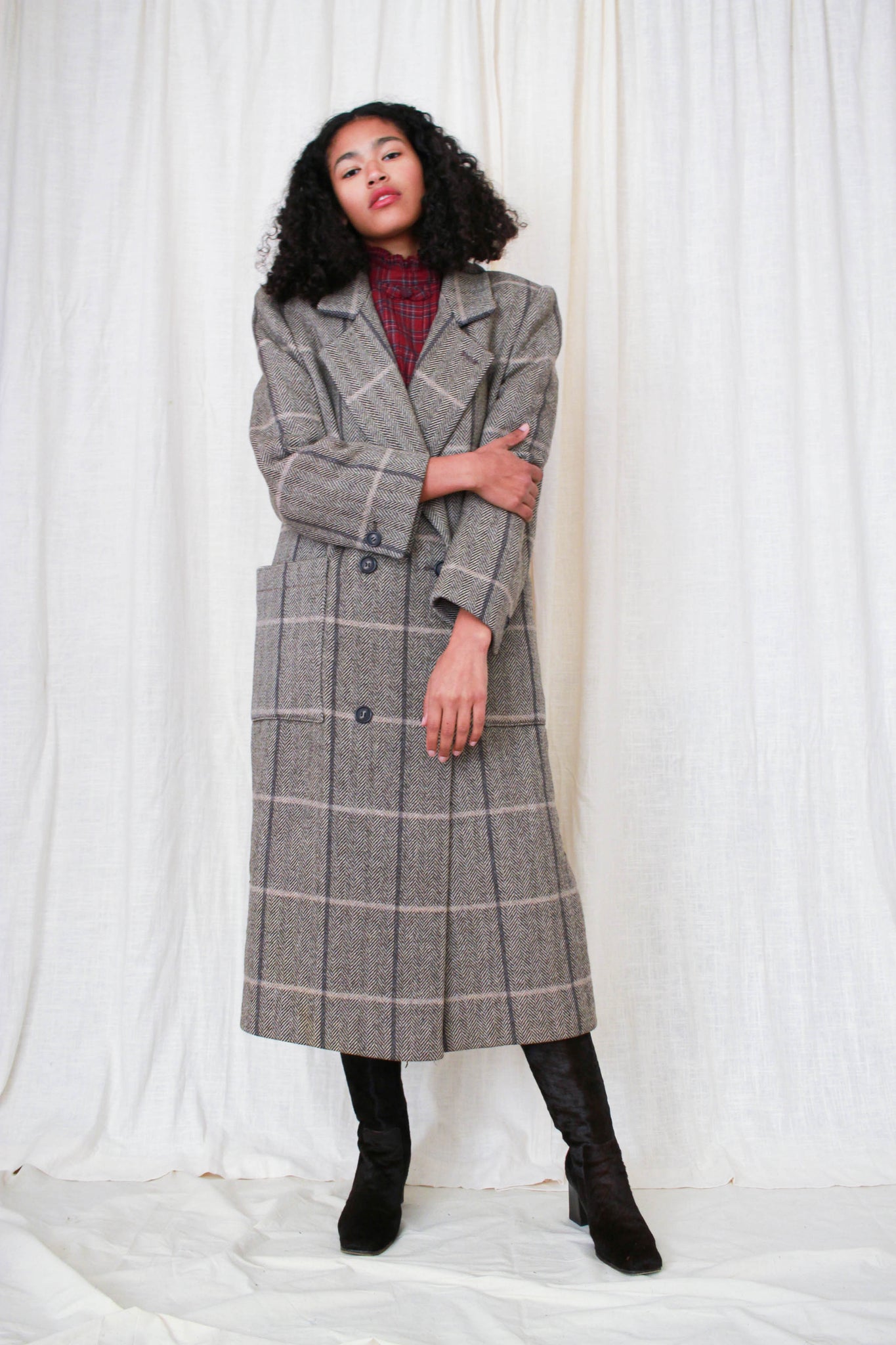 1970s Herringbone Tweed Wool Structured Coat