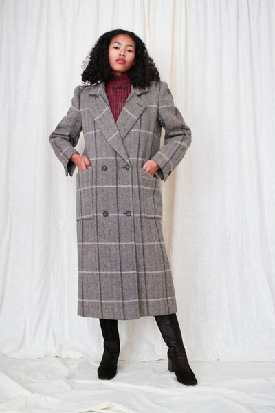1970s Herringbone Tweed Wool Structured Coat