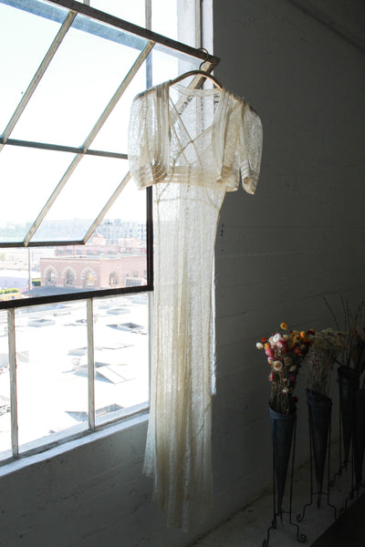 1930s White Web Lace Bias Wedding Dress Set
