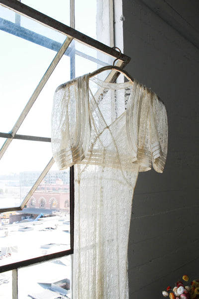 1930s White Web Lace Bias Wedding Dress Set