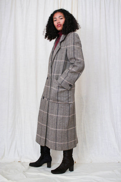 1970s Herringbone Tweed Wool Structured Coat