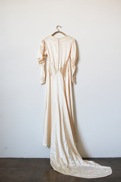 1930s Champagne Liquid Satin Wedding Gown