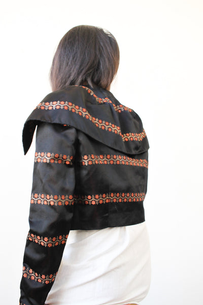 1950s Black Satin Embroidered Jacket