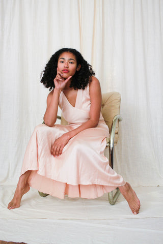 1930s Blush Pink Satin Bias-cut Dress
