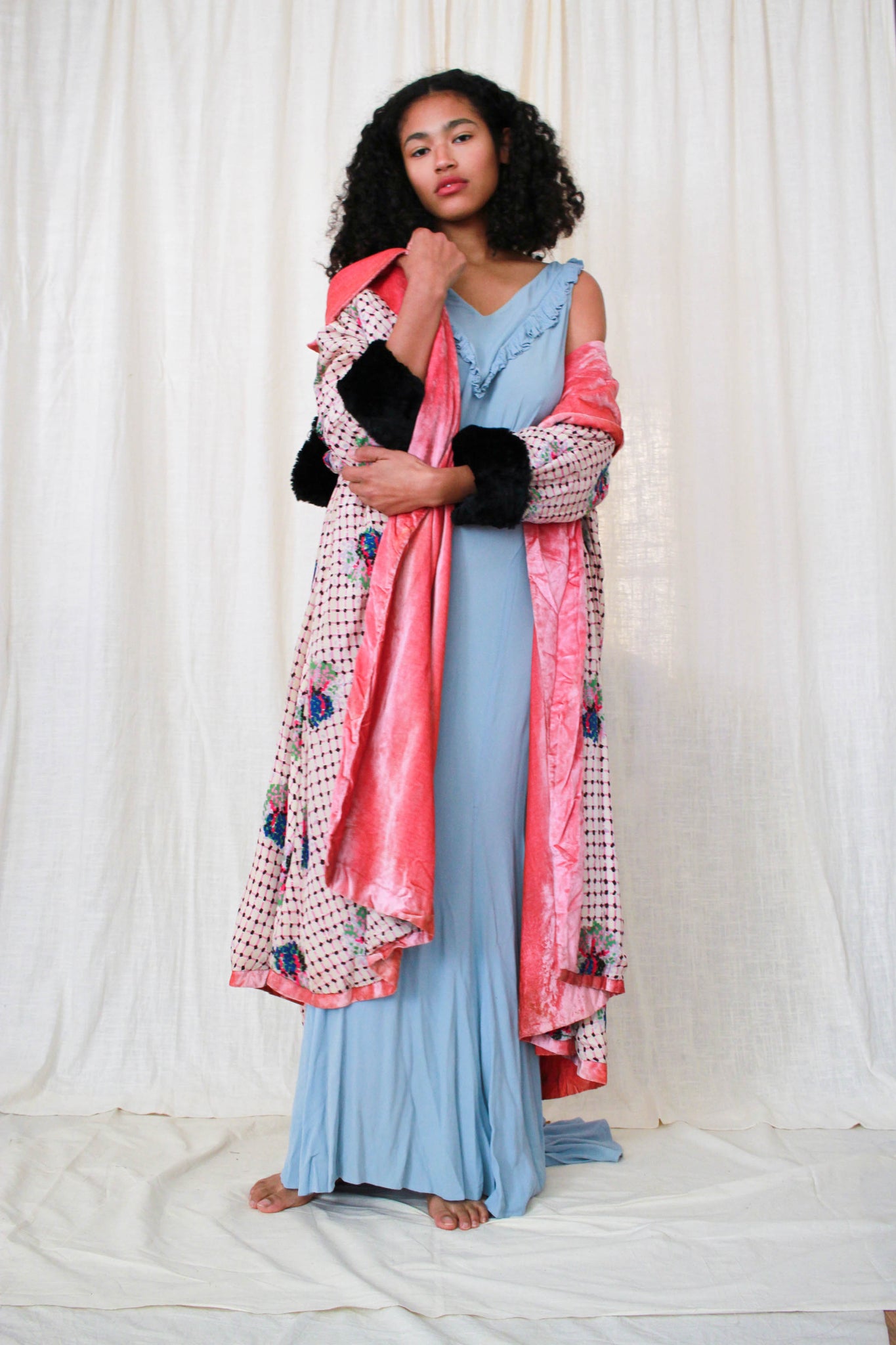 1920s Reversible Salmon Pink Velvet Opera Coat