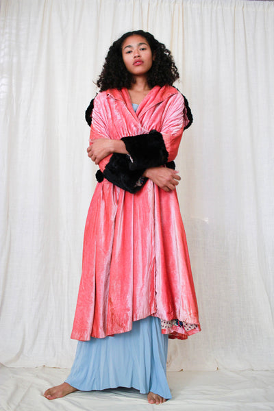 1920s Reversible Salmon Pink Velvet Opera Coat