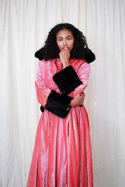 1920s Reversible Salmon Pink Velvet Opera Coat