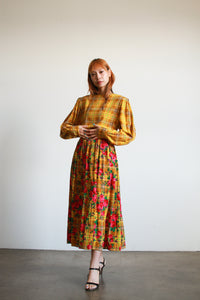 1980s Gloria Sachs Silk Floral Plaid Print Set