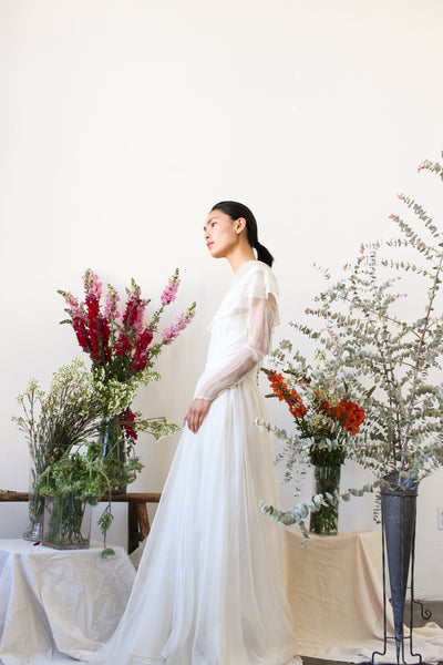 1940s Cream Chiffon Layered Wedding Gown