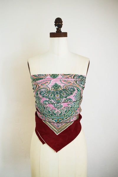1940s Hand-Rolled Silk Berry Paisley Scarf