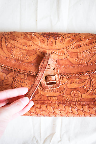 1940s Tooled Leather Clutch Bag
