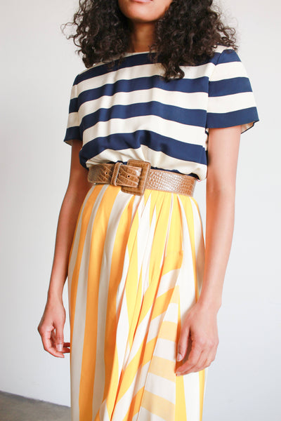 1990s Bill Blass Primary Striped Silk Gown