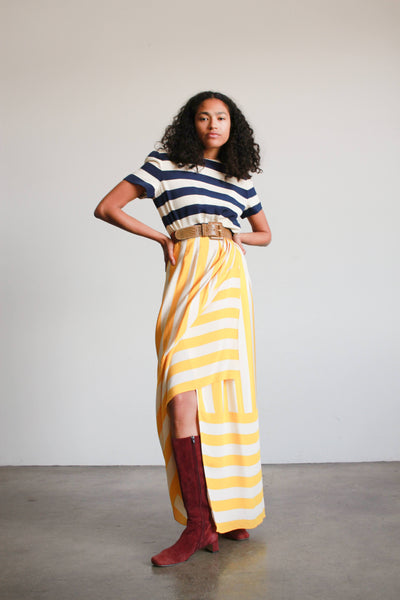 1990s Bill Blass Primary Striped Silk Gown
