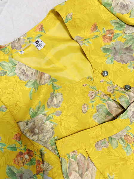 1980s Ungaro Silk Yellow Floral Print Skirt Set