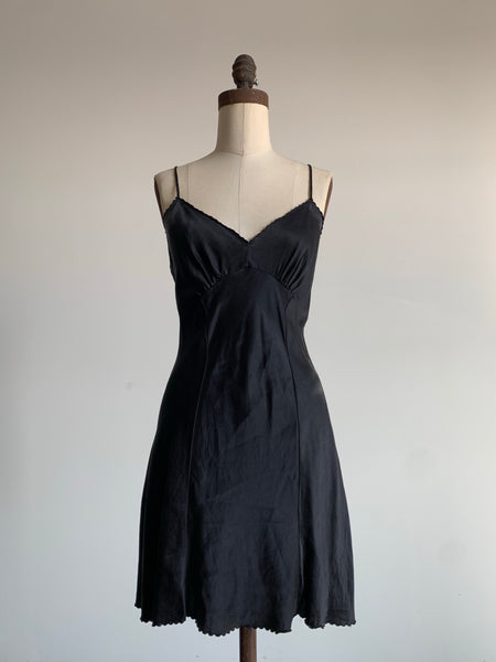 1950s Black Satin Short Slip Dress
