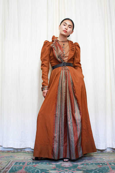 Victorian Persimmon Wool Striped Dress