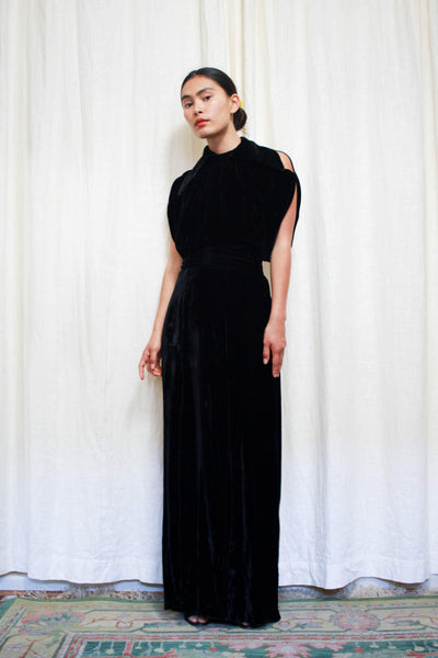 1930s Black Noir Pan Velvet Bias Gown