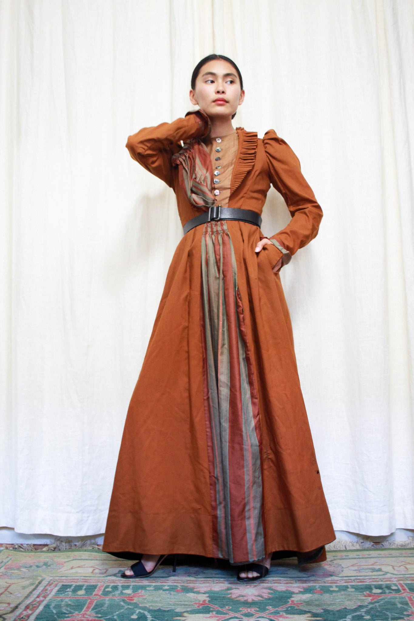 Victorian Persimmon Wool Striped Dress