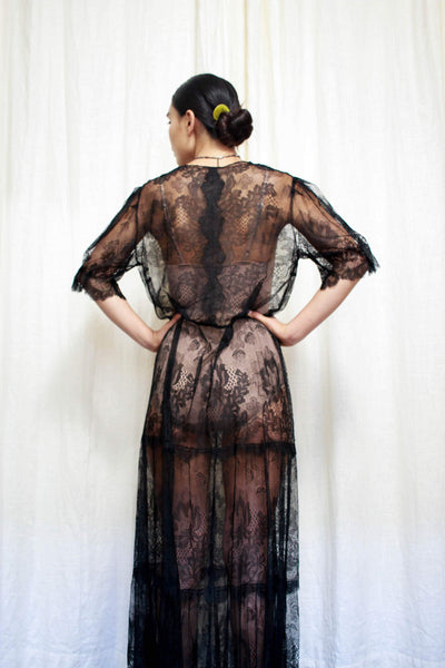 Antique Rare Black Chantilly Lace Dress