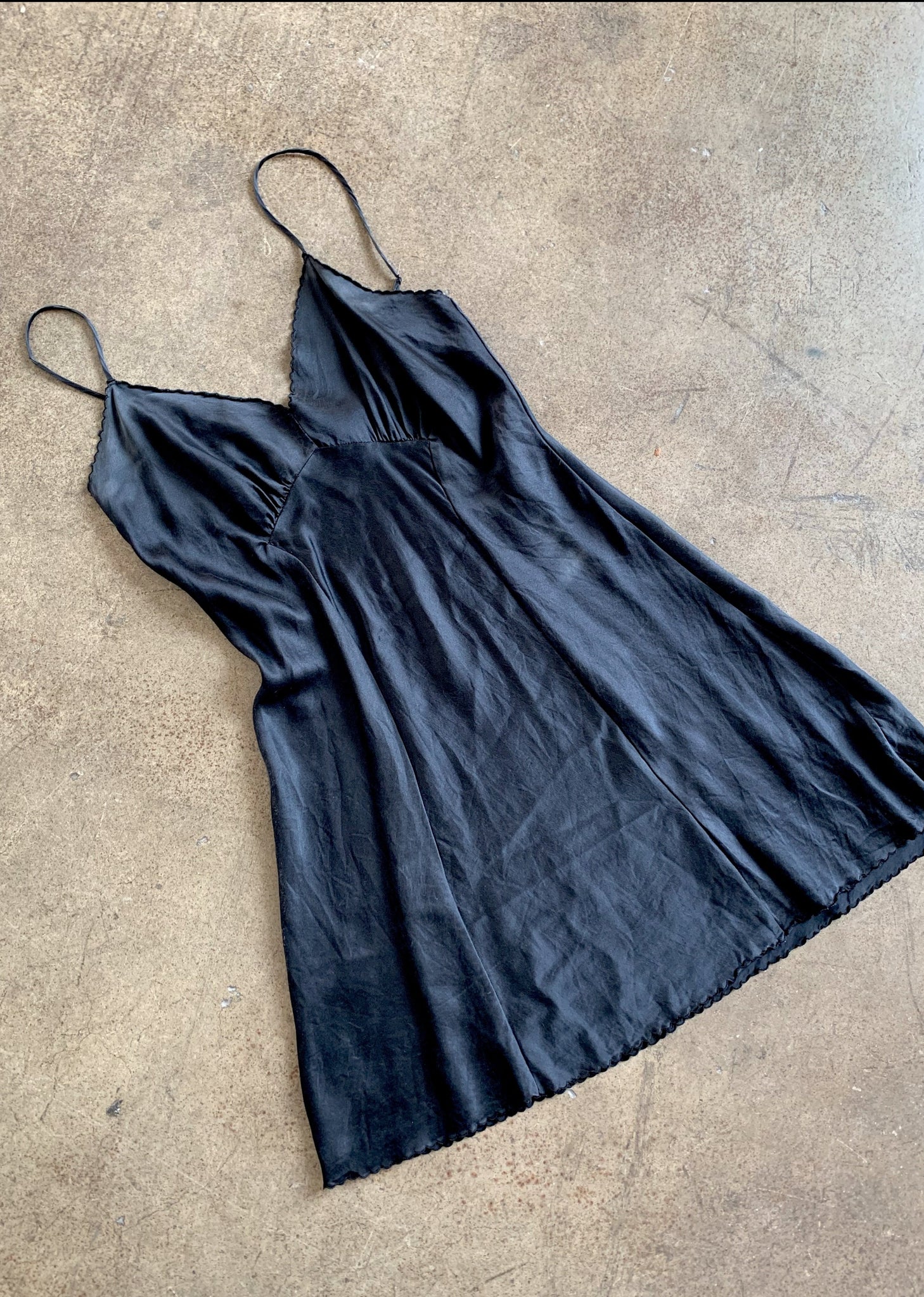 1950s Black Satin Short Slip Dress