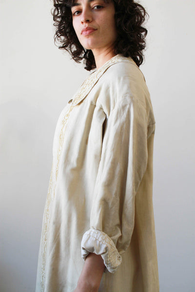 1930s Cream Collared Embroidered Duster Coat